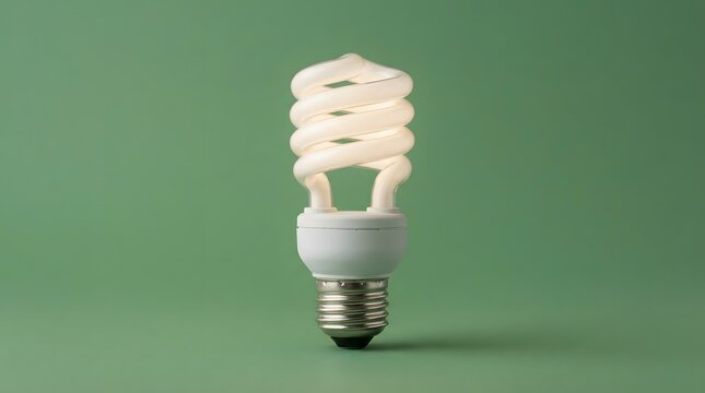 Energy efficient compact fluorescent light bulb with spiral design on soft green background for sustainable lighting improvement