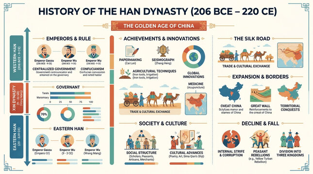 Educational Infographic of Han Dynasty History and Ancient China Achievements