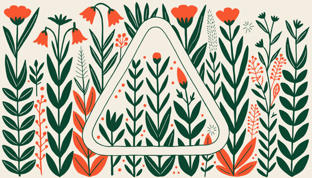 triangle frame with colorful flowers and leaves