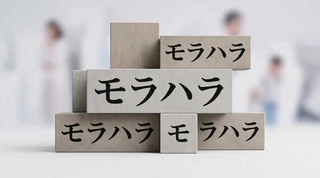 積み上がる「モラハラ」の文字積み木と社会問題を表現したコンセプト画像