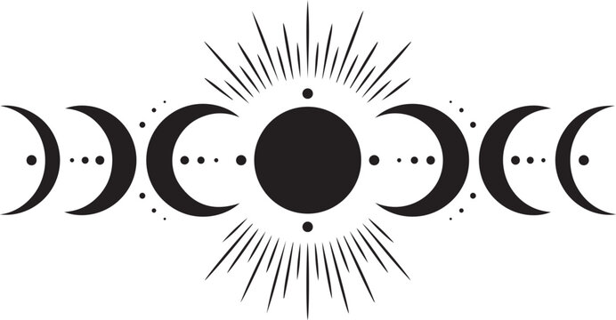 Moon Phases Sunburst Minimal Vector