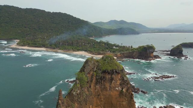 Rocky Wild Pulau Kajang Cliffs Jember South Java Indonesia Drone Track Back 4K 60FPS