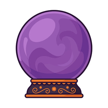 Purple crystal ball illustration vector graphic, magic sphere with stand for Halloween concept design