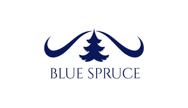 Blue Spruce logo, evergreen tree symbol with swirly design