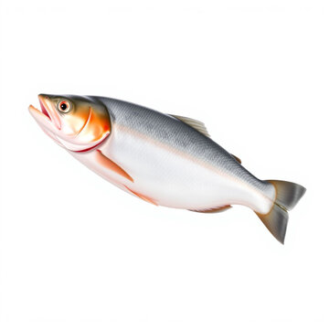Fresh arctic char fish isolated on white. Raw salmonid trout for healthy seafood cooking.