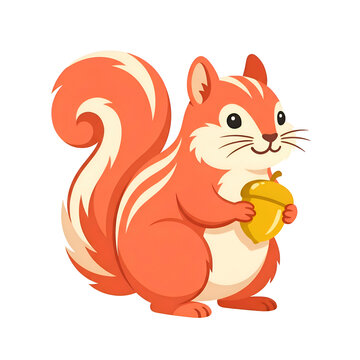 Cute cartoon squirrel mascot holding acorn illustration