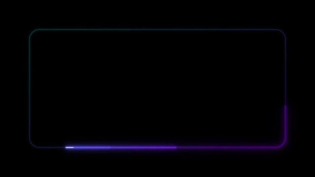 Neon glowing rounded rectangle frame with moving light border animation on black background