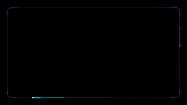 Neon glowing hud frame overlay with animated light border for futuristic ui