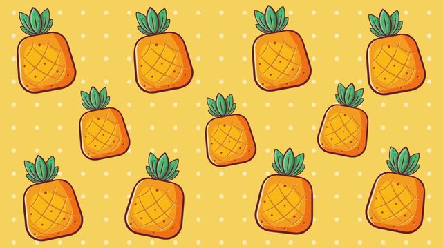 Vibrant yellow pineapple animation background seamless repeating loop. Motion graphics loop of fresh tropical fruit for summer concepts.