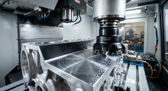 CNC machining engine block, metal milling, industrial manufacturing, precision engineering