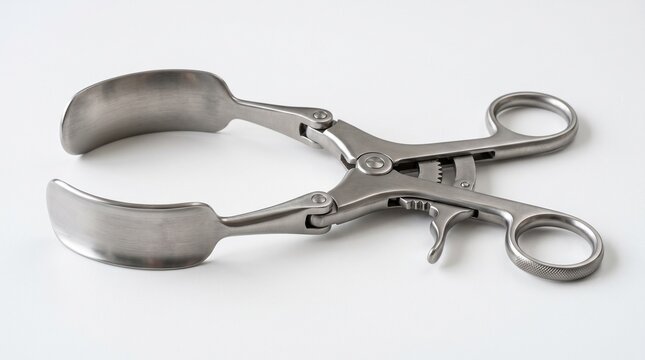 Stainless steel dental mouth gag surgical tool.