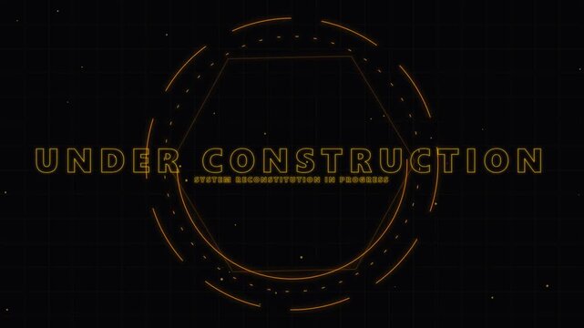 Futuristic HUD Under Construction Screen with Glowing Orange Tech Elements and Digital Interface Design