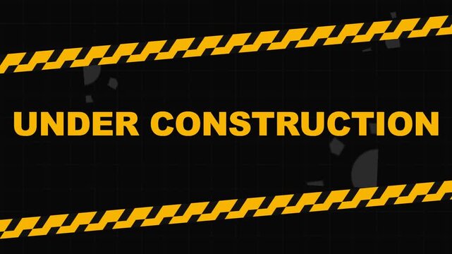 Animated Under Construction Sign with Yellow Hazard Tape and Grid Background for Web Maintenance