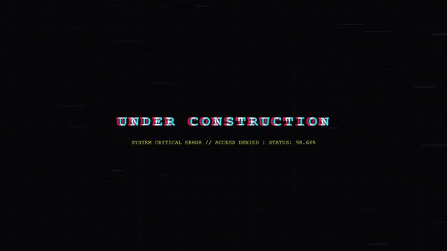 Under Construction Glitch Screen with System Critical Error and Progress Status for Cyber Security