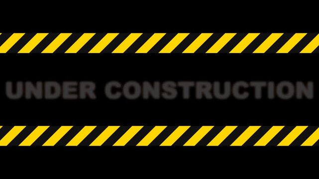 Under Construction Sign with Yellow and Black Hazard Warning Stripes on Black Background Animation