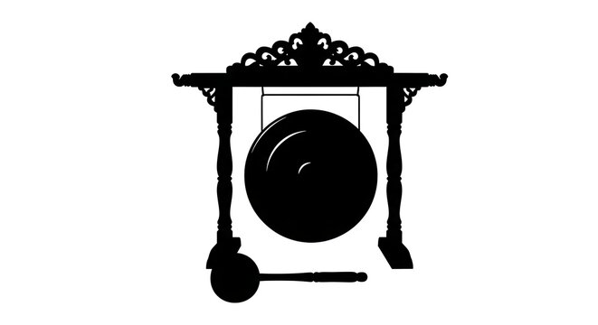 Traditional ornate gong silhouette with mallet
