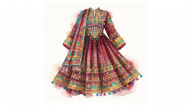 Traditional embroidered Afghan dress with colorful details