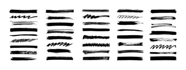 Fotobehang Onderzeeër Set of bold dried brush strokes on white background. Hand drawn ink lines, textured paint smears, scribbles and zigzag underlines. Brush strokes, stencil silhouettes. Vector set - acrylic textures  © SergeyBitos