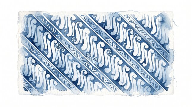 Blue Batik Parang pattern watercolor background