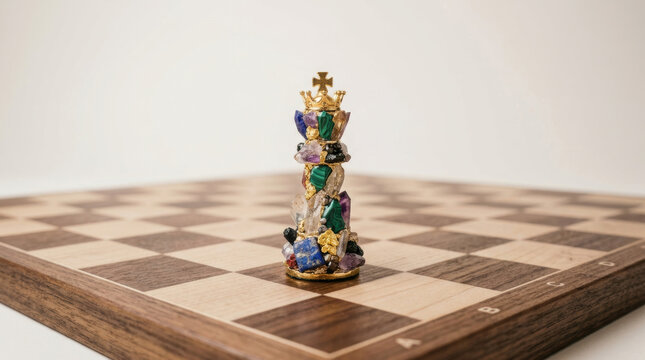 Chessboard king piece critical minerals sourcing decorative game figure on wood board