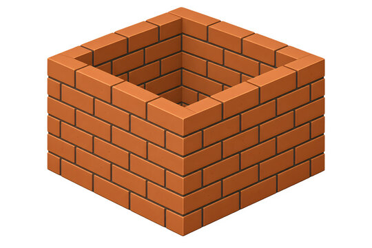 Isometric Brown Brick Wall Structure Illustration
