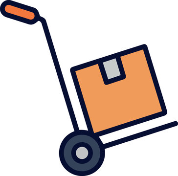 Hand truck vector icon with cardboard box for moving, delivery, warehouse handling, shipping and logistics design