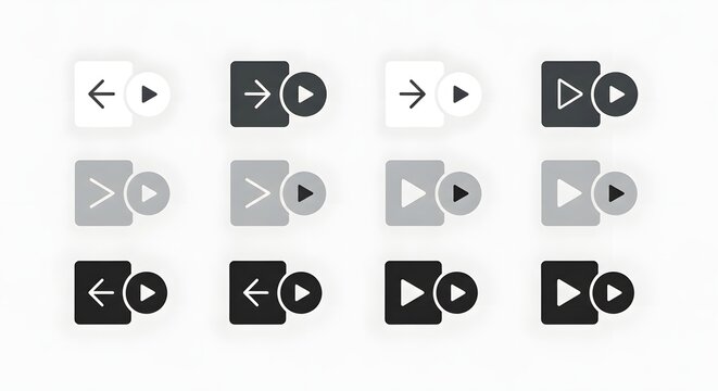 Arrows play icon set for user interface on white