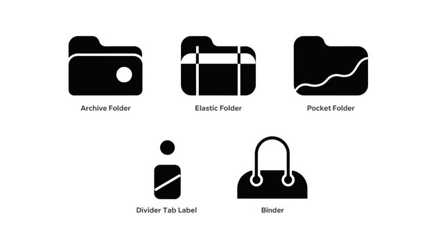 black icons of folders and organizer tools