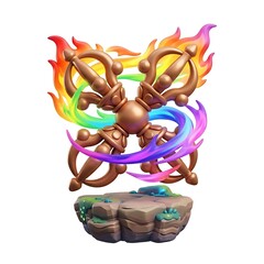 Naklejka premium Double vajra dorje symbol with rainbow flames on floating rock
