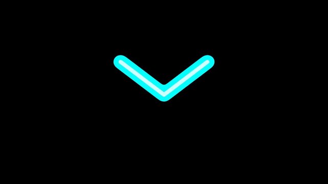 Glowing Cyan Neon Down Arrow Indicator for Web Interface and Social Media Scroll Down Animation
