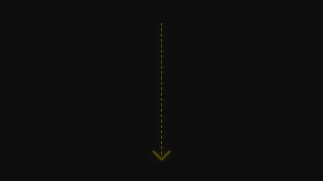 Neon Yellow Glowing Downward Arrow with Dashed Line Animation on a Dark Background for UI Design