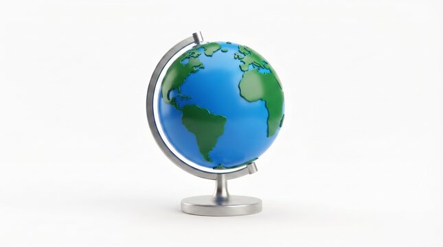 3D render of Earth globe on silver stand for global business and education concepts
