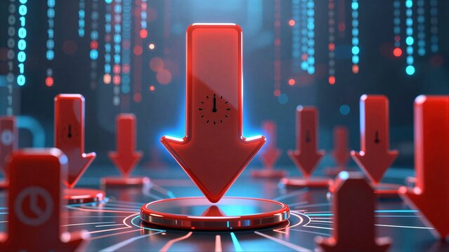 Red download arrows with clocks, symbolizing data loss or time-sensitive downloads.
