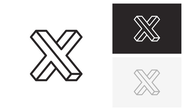 Letter X 3D Outline Perspective Geometric Logo Design