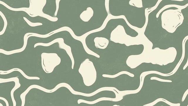Abstract animated organic lines and blob shapes moving on sage green background.