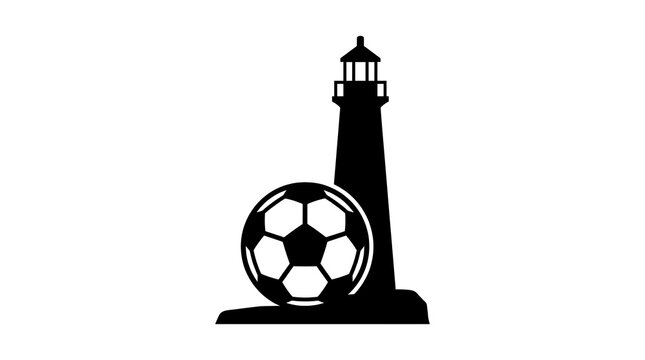 Soccer ball and lighthouse silhouette icon