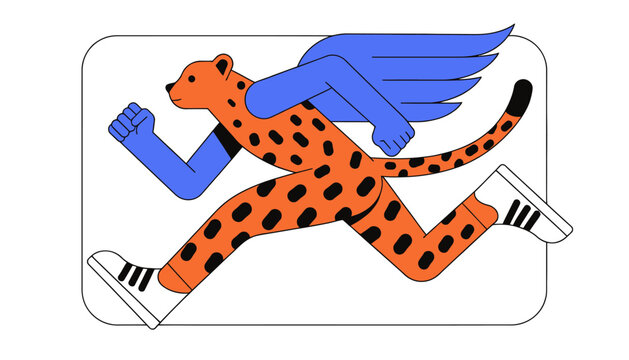 cheetah with wings running fast, energetic illustration