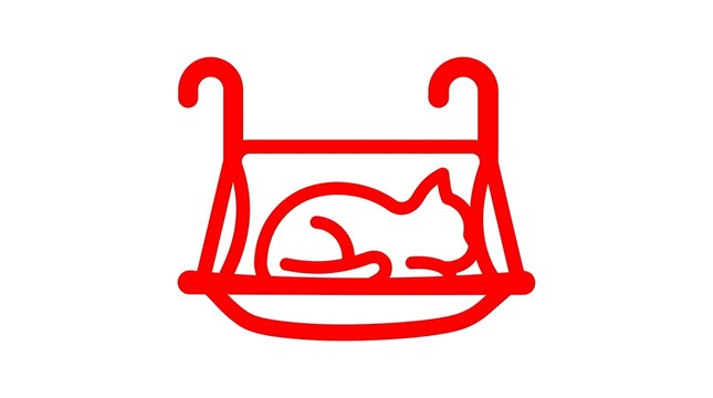 Red line icon of a cat sleeping in a radiator bed hammock
