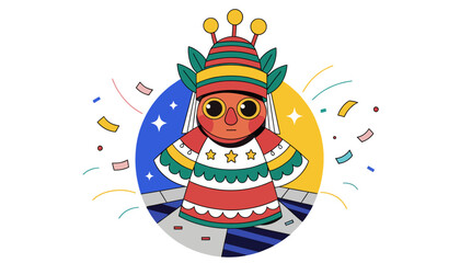 Naklejka premium cartoon character in colorful costume celebrating party