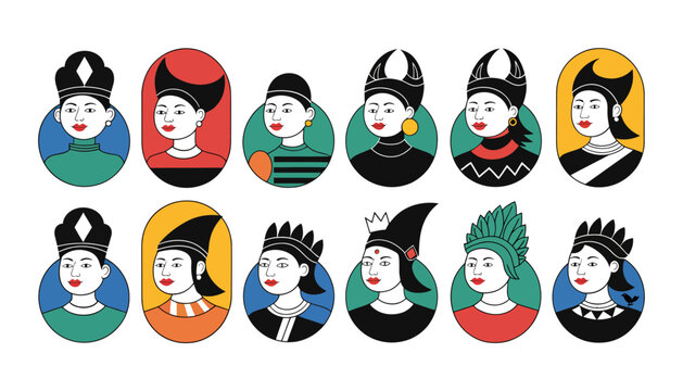 Cartoon witch portraits, colorful characters