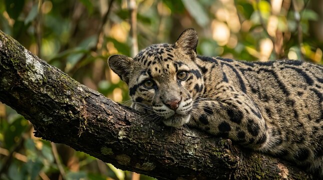 Rare Clouded Leopard Wildlife - Majestic Clouded Leopard in Natural Rainforest Habitat