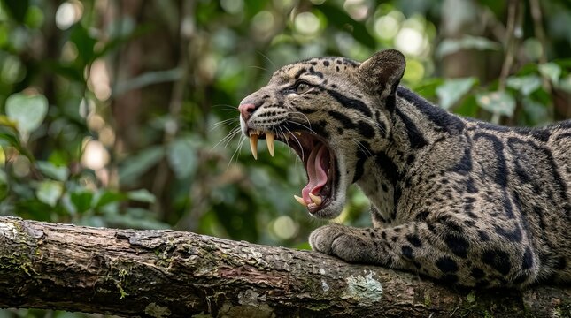 Rare Clouded Leopard Wildlife - Majestic Clouded Leopard in Natural Rainforest Habitat