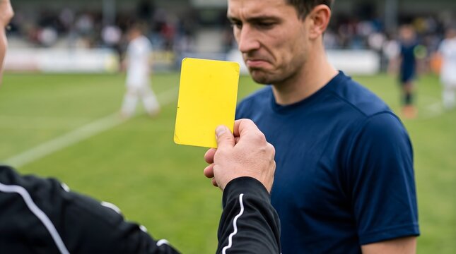 The referee gave a yellow card to the football player