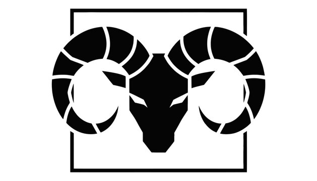 black ram head logo with horns in square frame