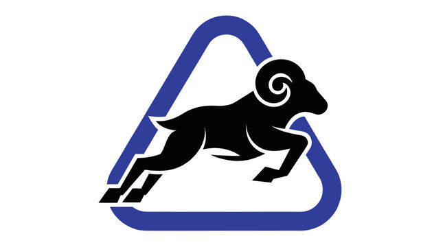 black ram running in blue triangle, animal logo