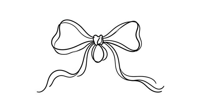 Minimalist Black Ink Ribbon Bow Hand Drawn Illustration Isolated on White Background