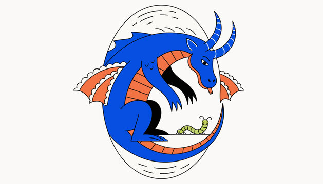 blue dragon emerging from egg with small lizard