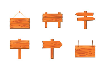 Fototapeta premium Blank wooden signboards and arrow signpost set flat vector illustration