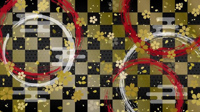 cherry blossoms 01 small brush circle confetti gold fall pattern01 ekasumi ichimatsu asanoha loop （gold black background）01