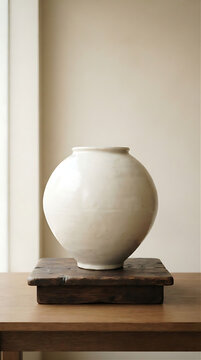 Minimalist Joseon Dynasty White Porcelain Moon Jar Dalhangari
